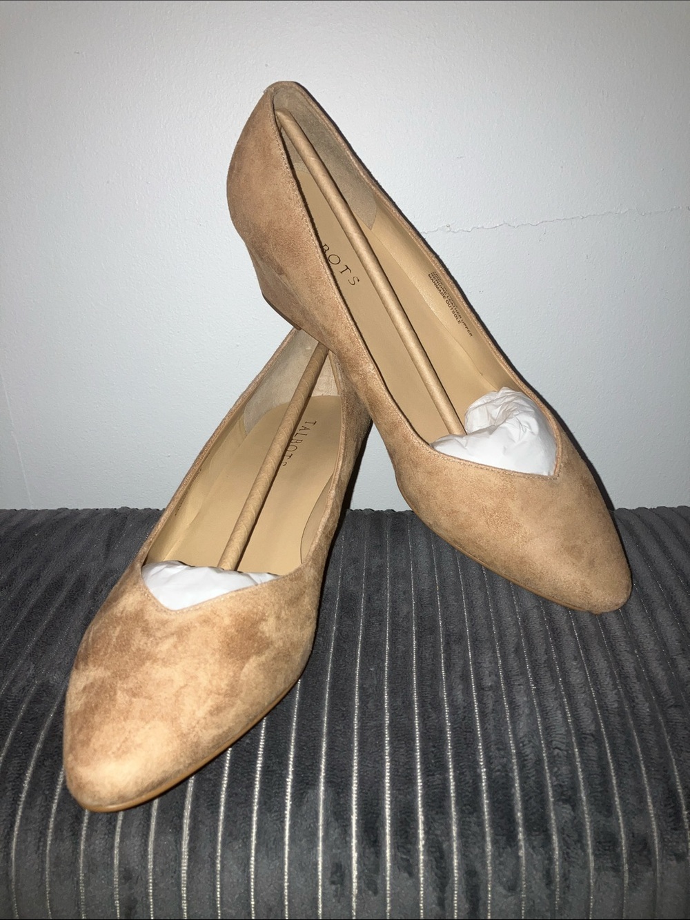 Talbots Laney Tan Pointed-Toe Wedge Pumps in Light Acorn Suede